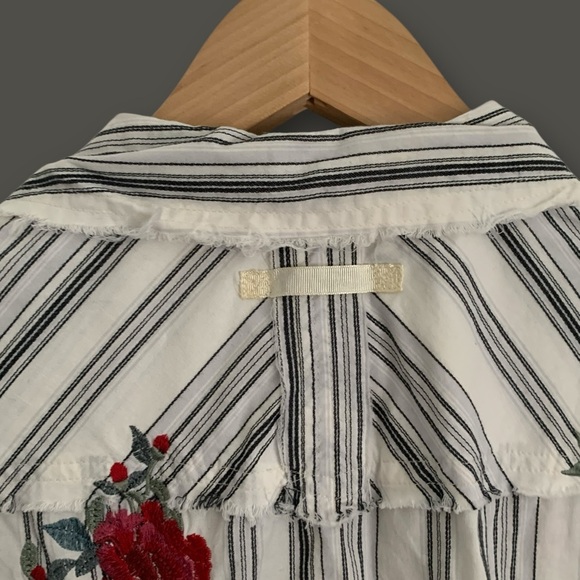 Vintage 90s Y2K Nygard Striped Embroidered Dristressed Shirt - Picture 6 of 8